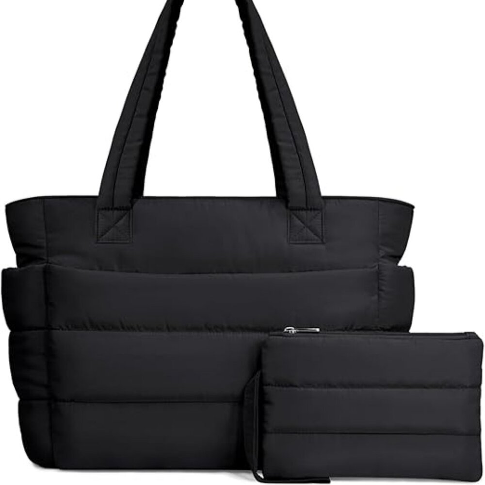 Puffer Tote Bag for Women, Lightweight Puffy Handbag with Compartments
